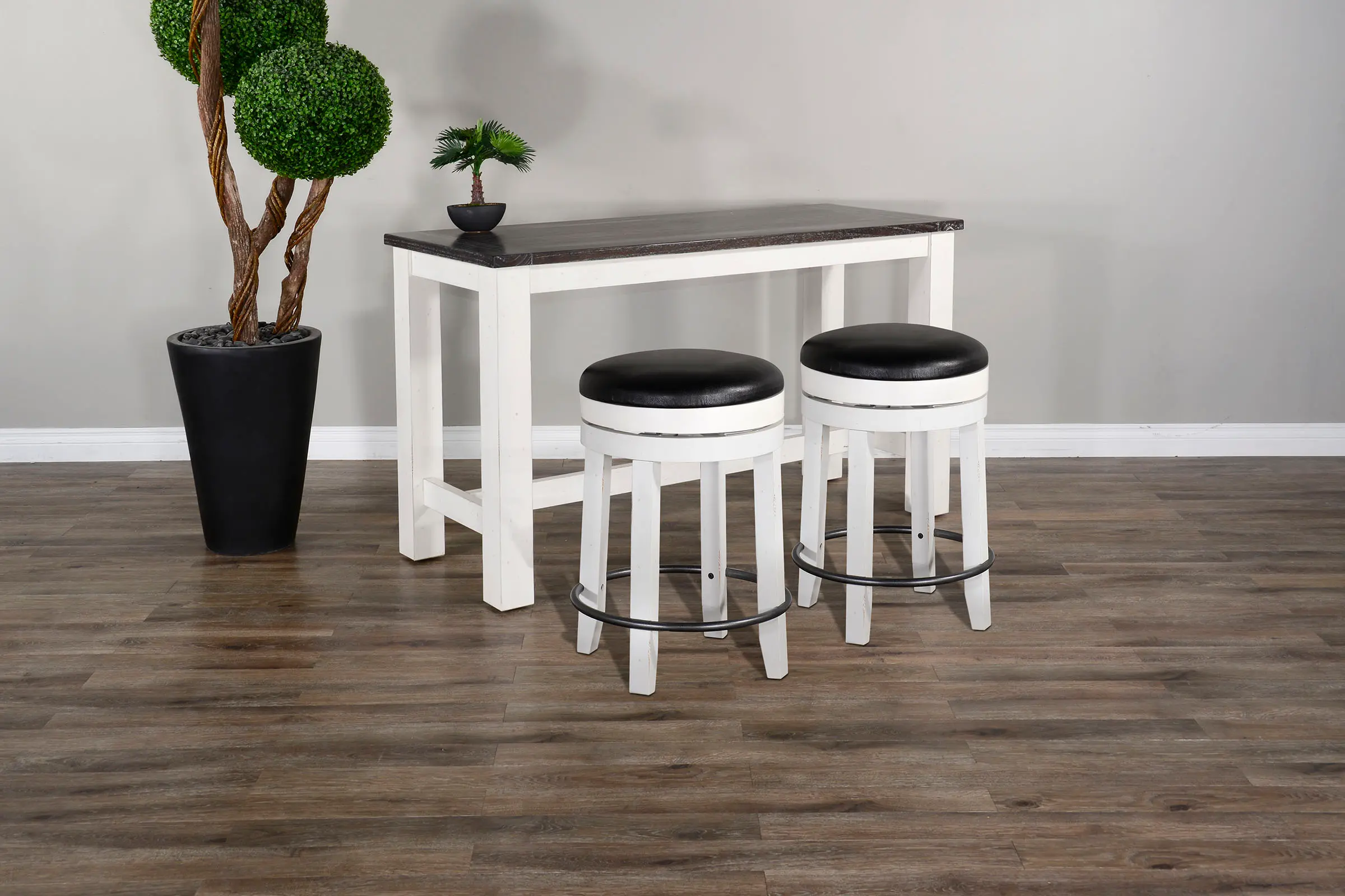 Bourbon County Brown and White 3 Piece Counter Height Dining Set with Backless Stools-2
