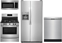 KIT Frigidaire 4 Piece Gas Kitchen Appliance Package with 26 cu. ft. Side by Side Refrigerator - Stainless Steel