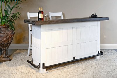 Farmhouse White and Dark Brown Bar Cabinet - Bourbon County