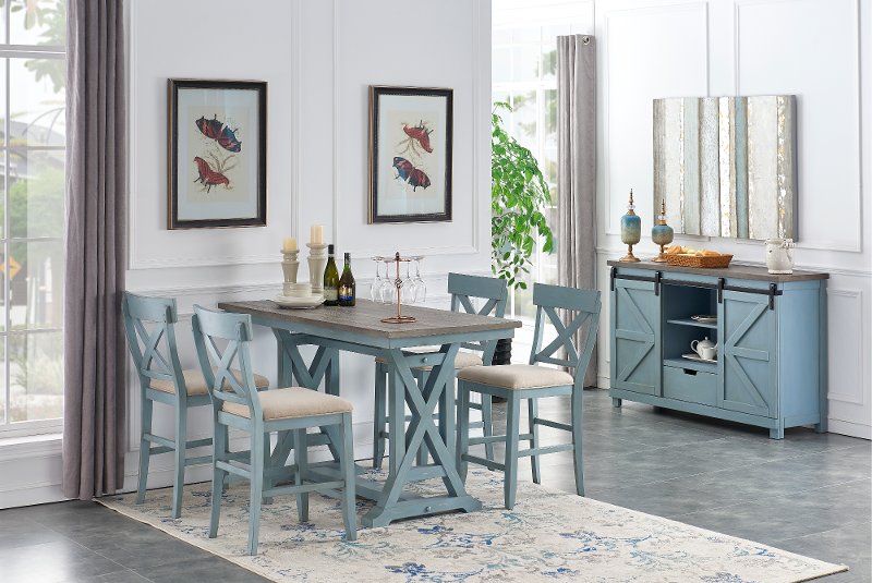 Farmhouse Blue 5 Piece Counter Height Dining Set Bar Harbor Blue Rc Willey Furniture Store