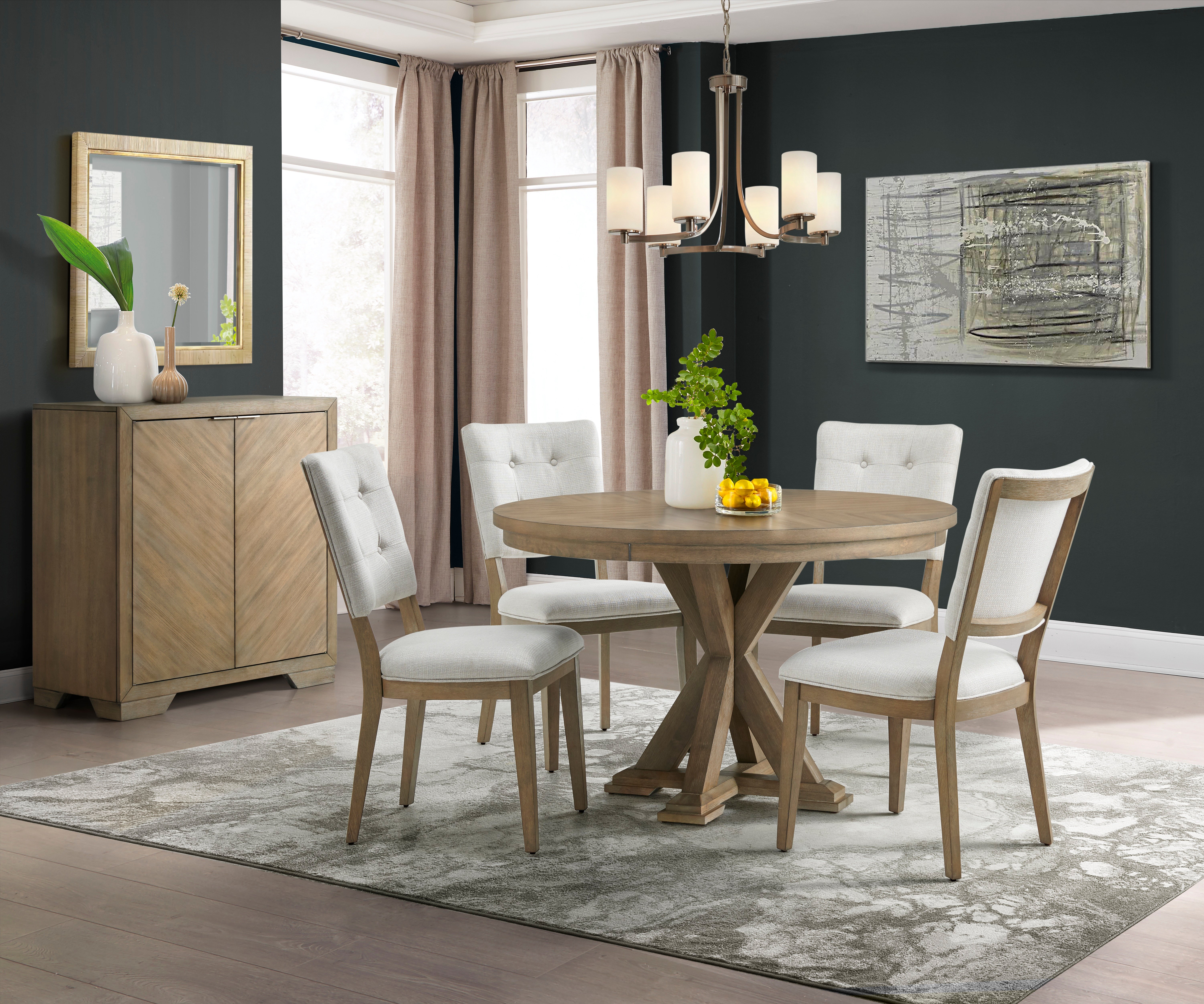 Gray Wash 5 Piece Round Dining Room Set - Chevron-2