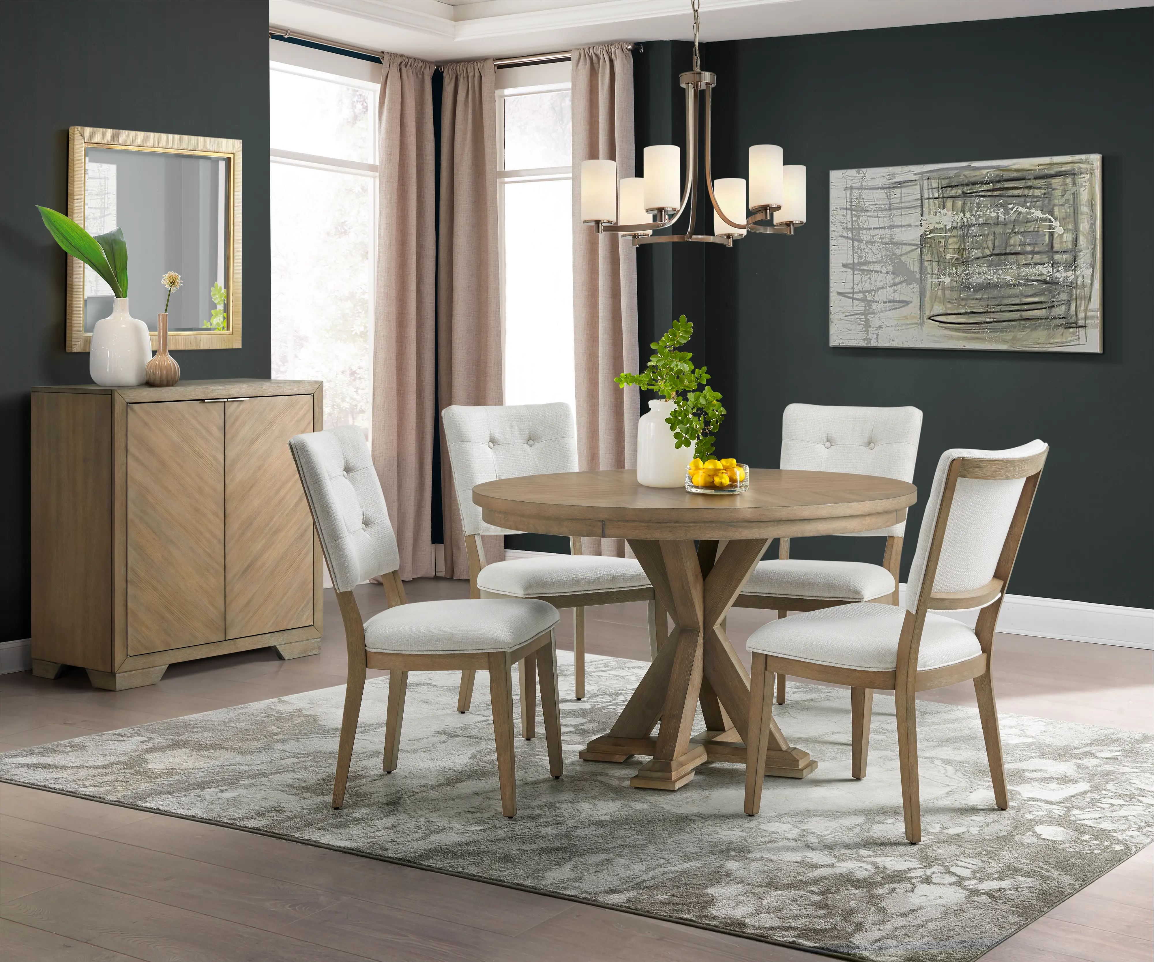 Gray Wash 5 Piece Round Dining Room Set - Chevron-2