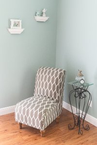 Taupe Gray and White Armless Rollback Slipper Chair-2