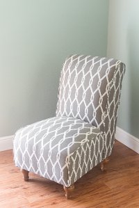 Taupe Gray and White Armless Rollback Slipper Chair-3
