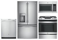 KIT GE 4 Piece Gas Kitchen Package with French Door Refrigerator - Stainless Steel