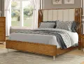 Modern Caramel Brown and Cream Queen Bed - Bamboo Wave