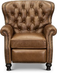 2568-10SHLSAD Saddle Brown Leather Wingback Push Back Recliner - Cambridge