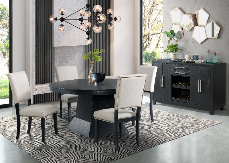 Contemporary Beige And Dark Gray 5 Piece Dining Set Maddox