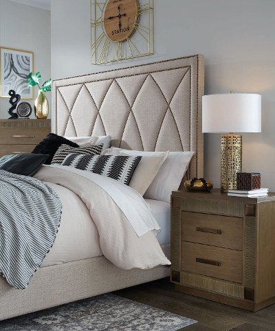 Contemporary Cream Queen Upholstered Bed - Park Avenue