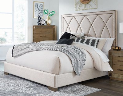 Contemporary Cream King Upholstered Bed - Park Avenue