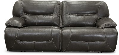 Steel Gray Leather-Match 2 Piece Power Reclining Sofa - Max 6 Piece