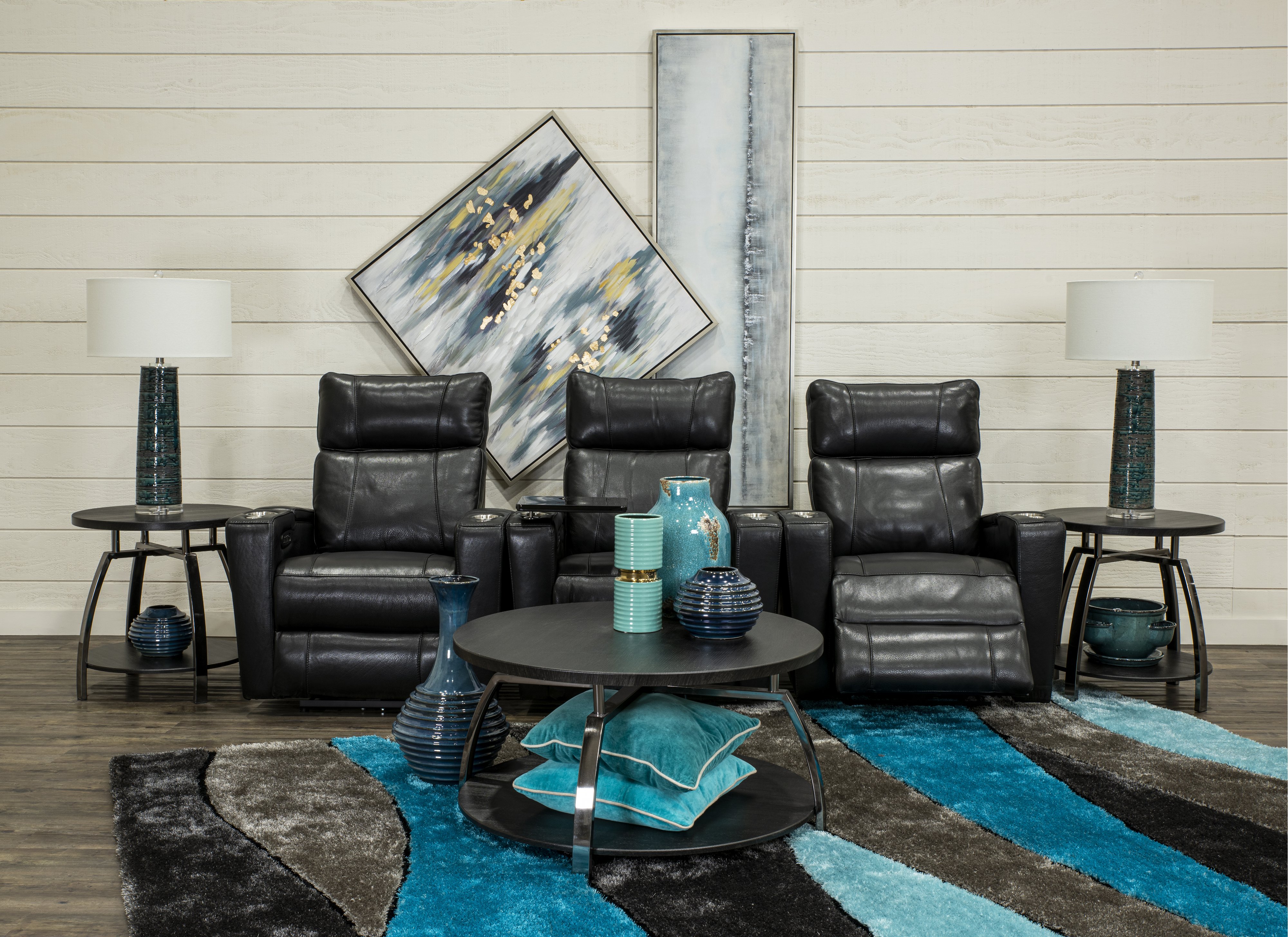 Carter Black Leather-Match 3 Piece Power Home Theater Seating-1