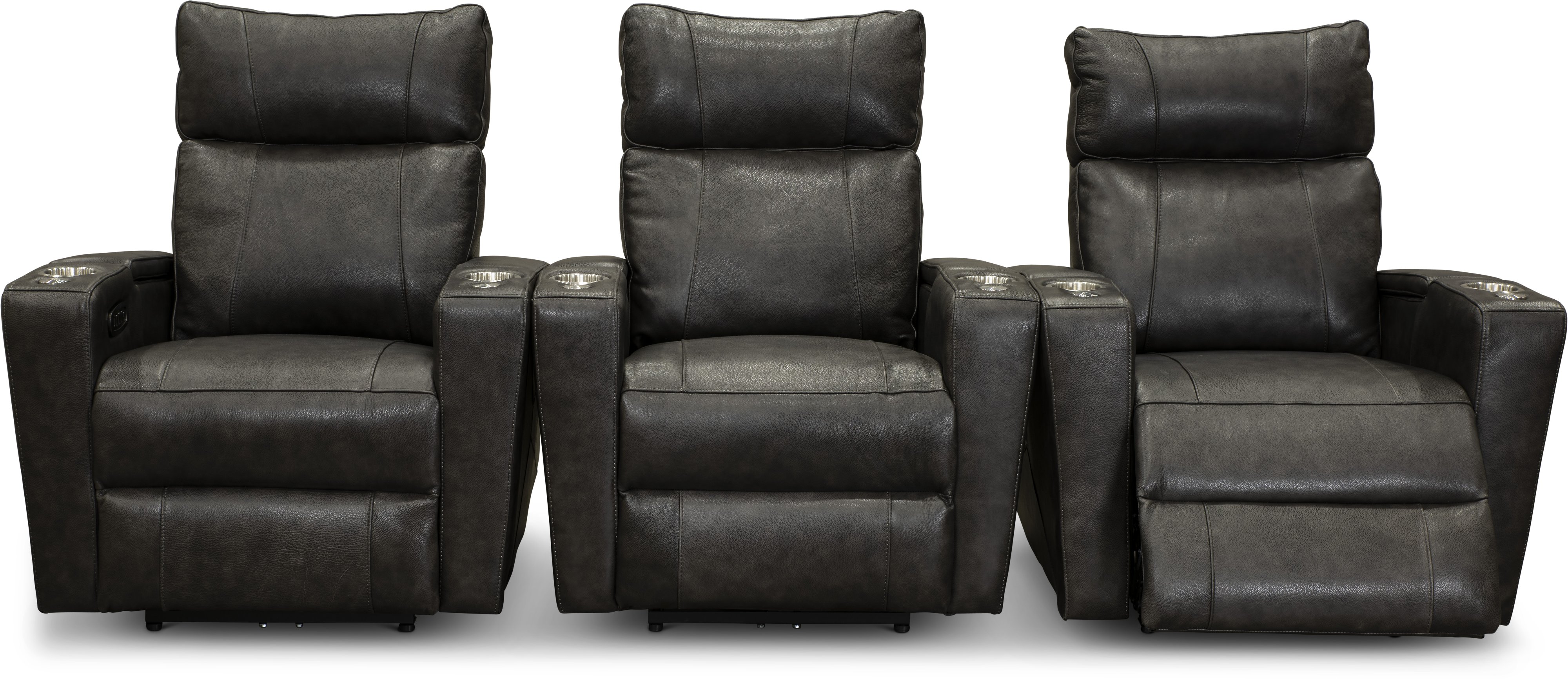 Carter Steel Gray Leather-Match 3 Piece Power Home Theater Seating-1