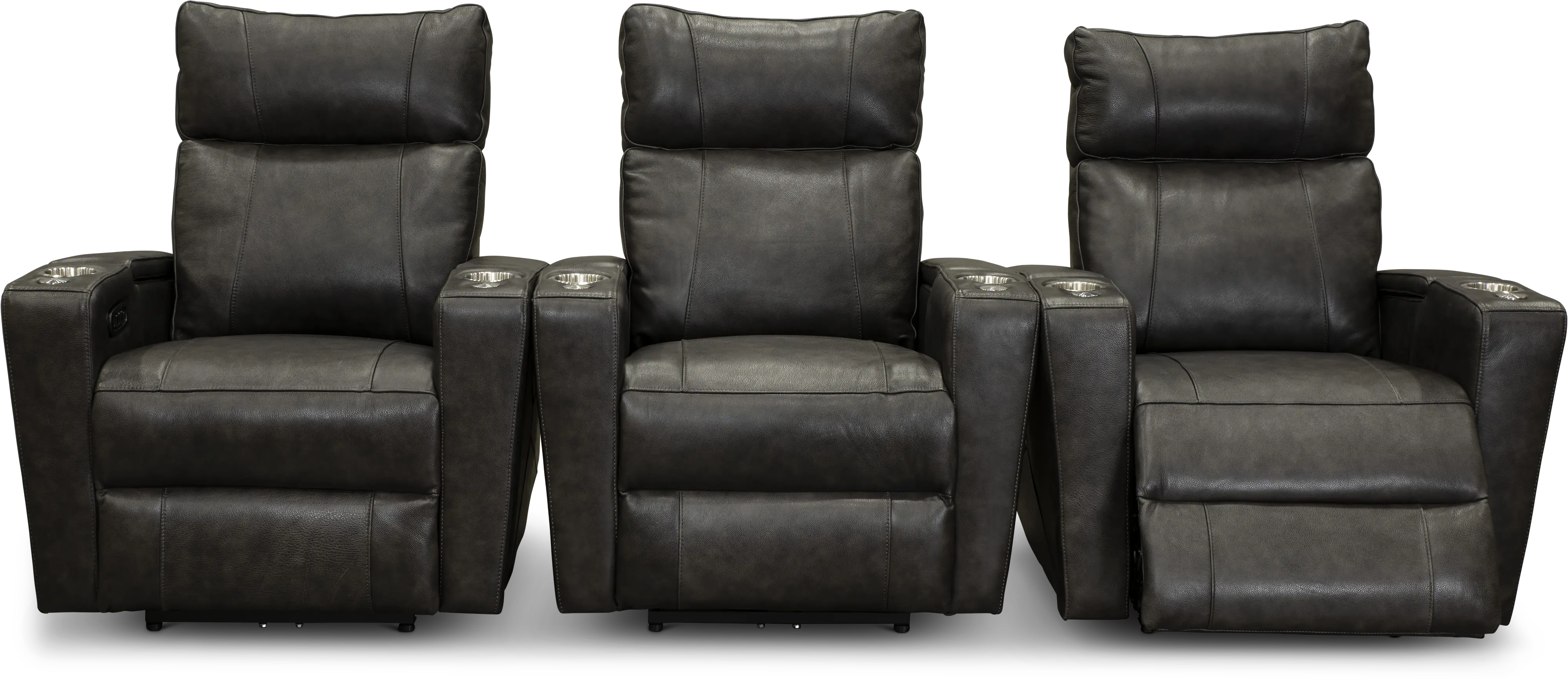 Carter Steel Gray Leather-Match 3 Piece Power Home Theater Seating-1