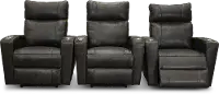 Carter Steel Gray Leather-Match 3 Piece Power Home Theater Seating