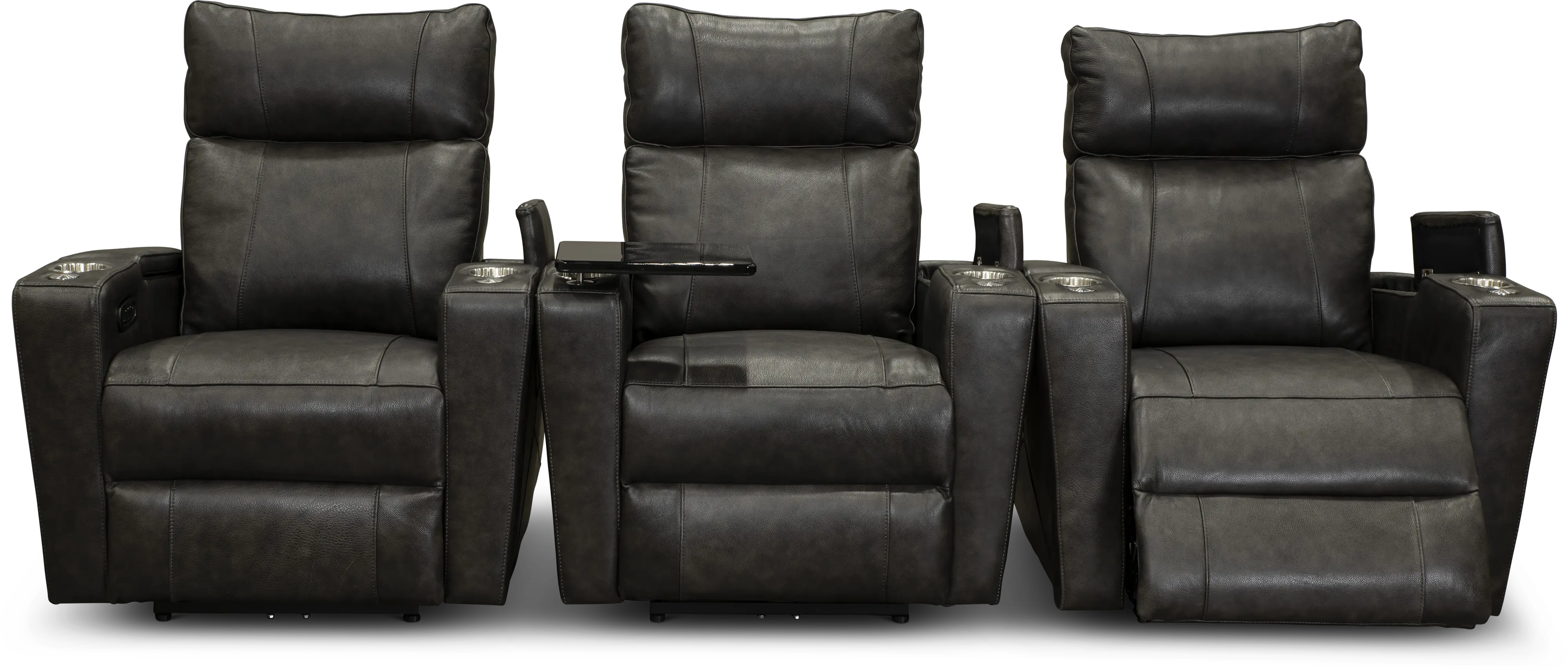 Carter Steel Gray Leather-Match 3 Piece Power Home Theater Seating-3