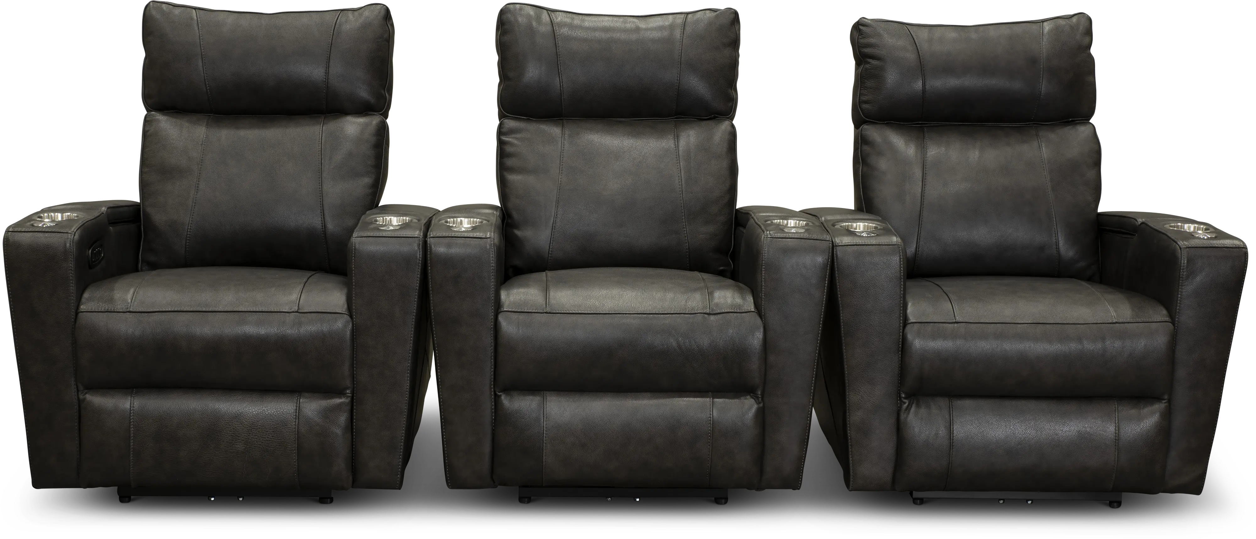 Carter Steel Gray Leather-Match 3 Piece Power Home Theater Seating-4