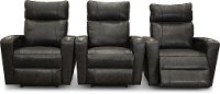 Steel Gray Leather-Match 3 Piece Power Home Theater Seating - Carter