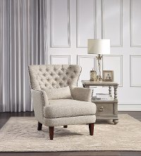 Traditional Beige Accent Chair with Kidney Pillow - Marriana