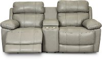 Slate Gray Leather-Match Power Reclining Console Loveseat - integrity