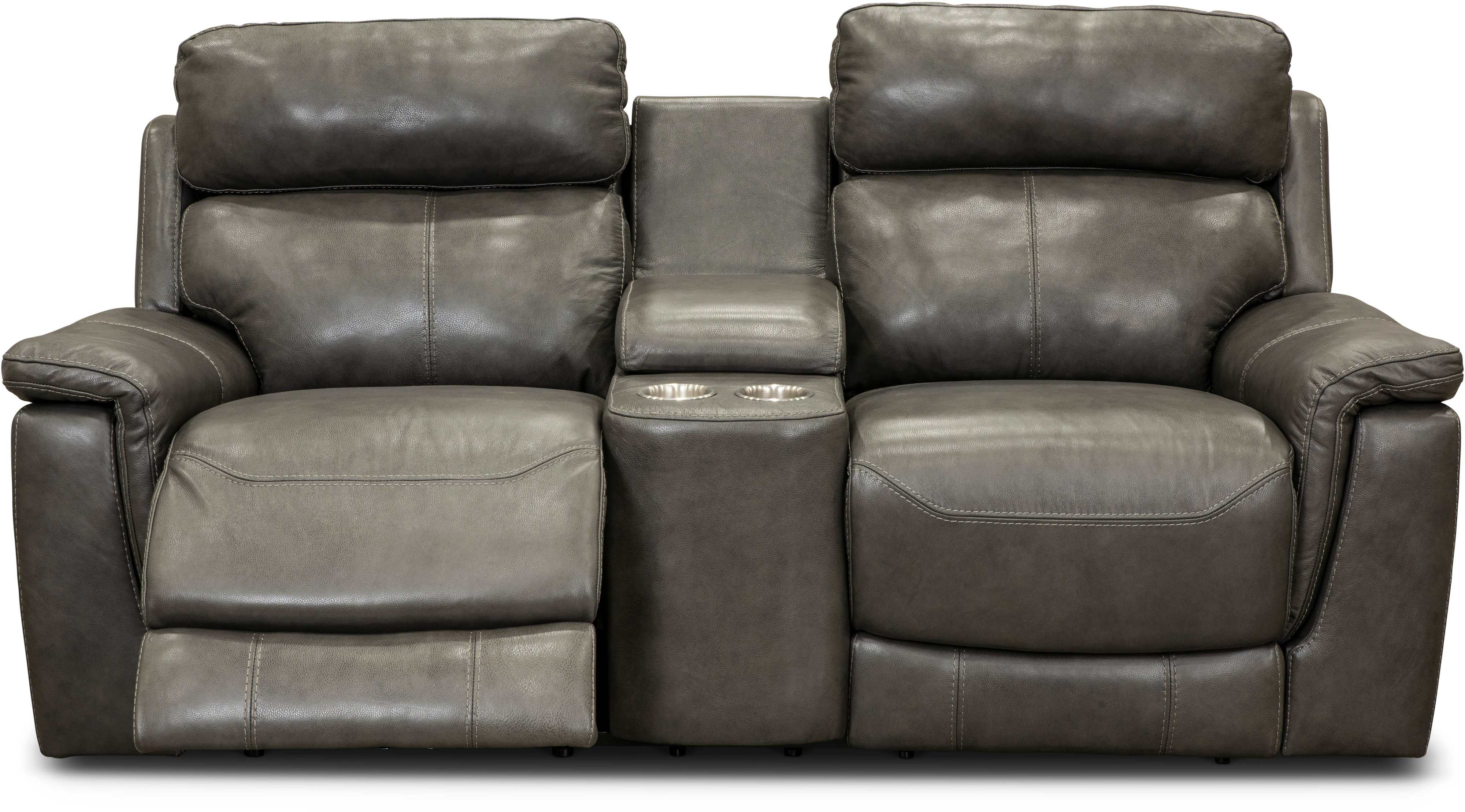 Integrity Graphite Gray Leather-Match Power Reclining Console Loveseat-1