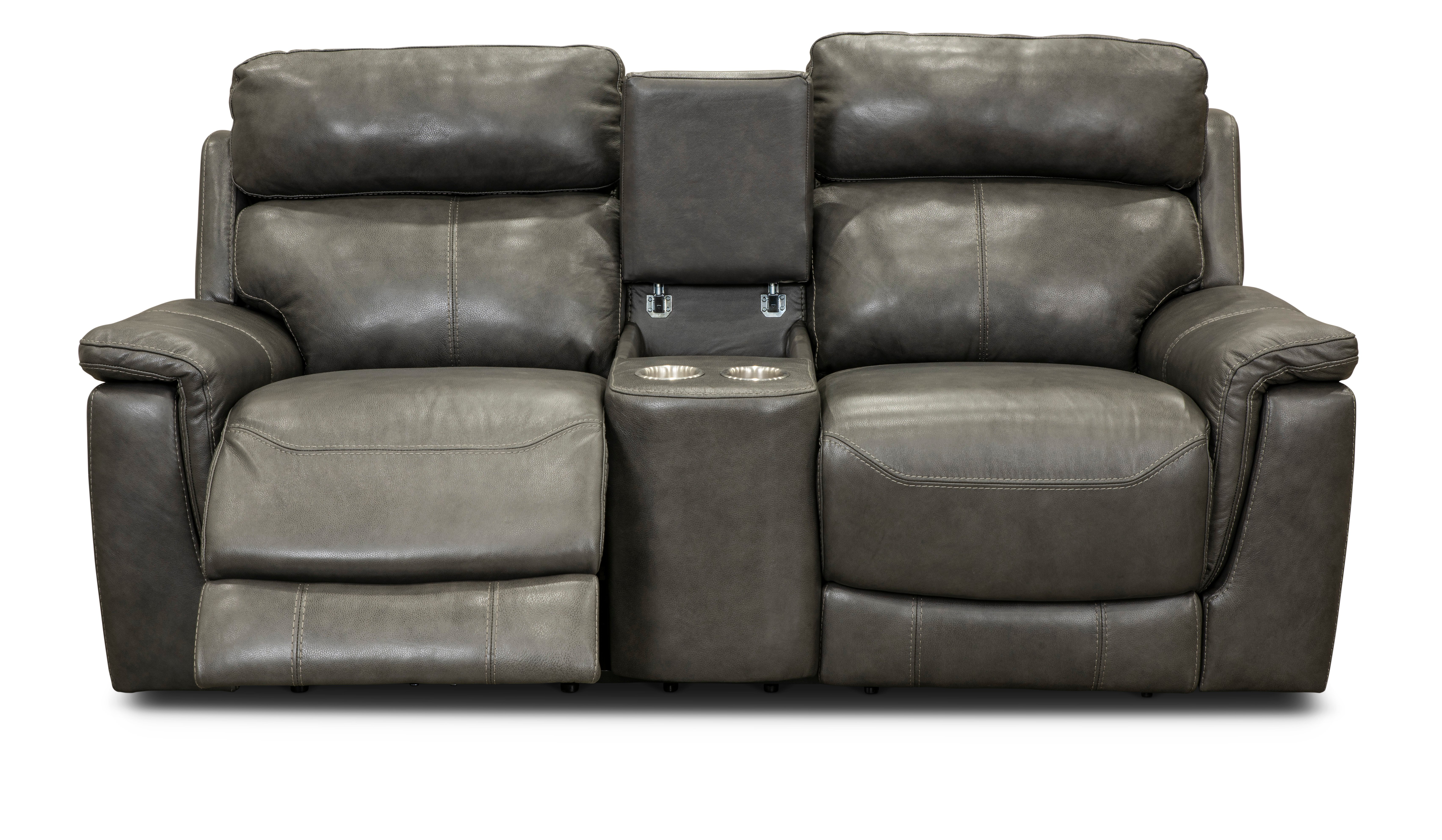Integrity Graphite Gray Leather-Match Power Reclining Console Loveseat-4