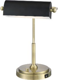 Brushed Gold Banker Desk Lamp with Black Shade - Caileb