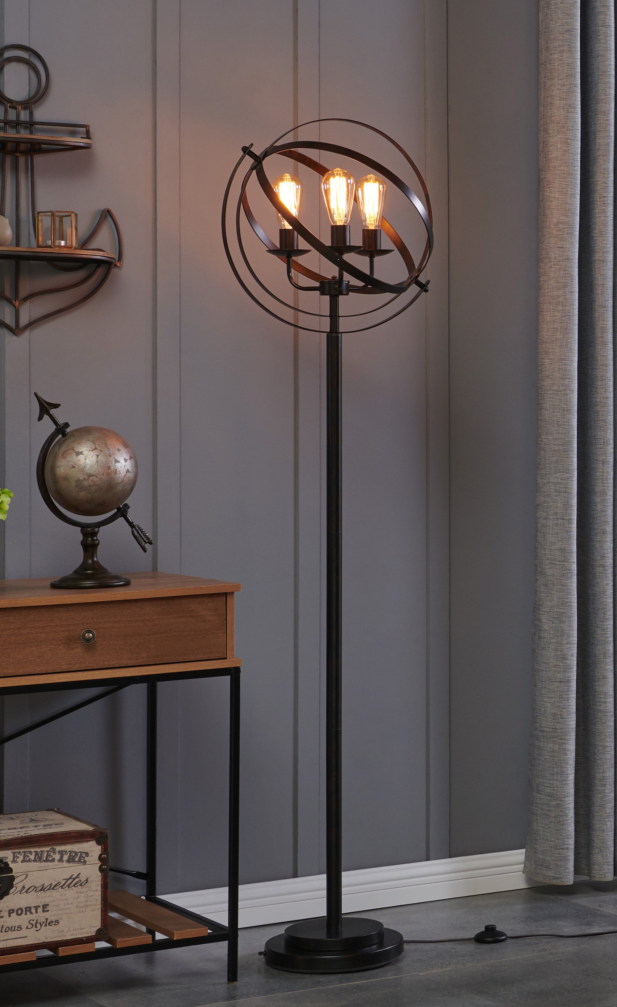 Industrial Open Metal Black Floor Lamp - Orbiton-3