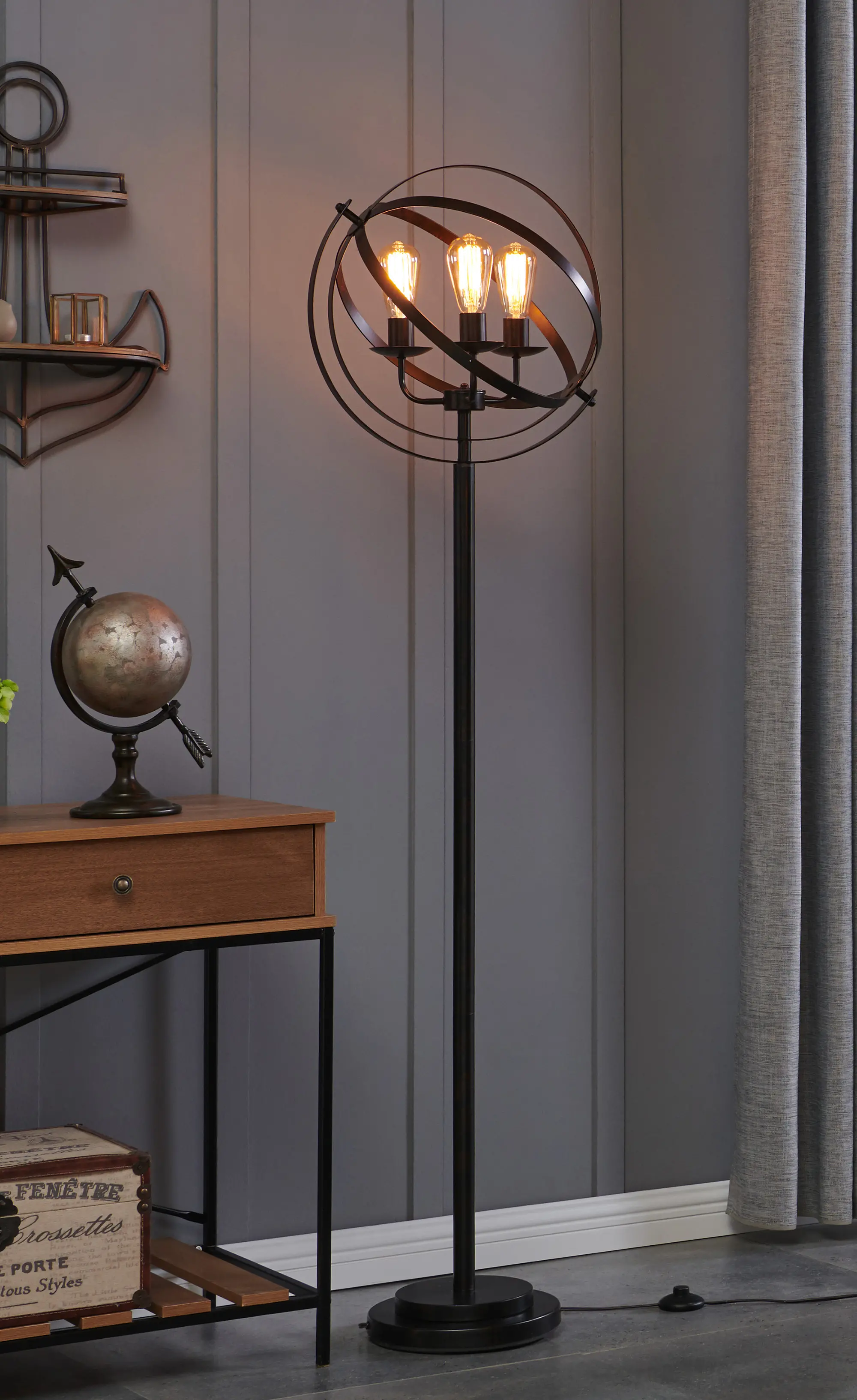 Industrial Open Metal Black Floor Lamp - Orbiton-3