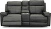 Space Gray Leather-Match Power Reclining Console Loveseat - Solana
