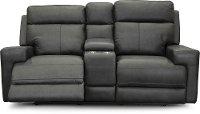 Space Gray Leather-Match Power Reclining Console Loveseat - Solana