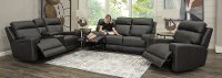 Space Gray Leather-Match Power Reclining Console Loveseat - Solana-3