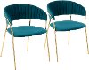 CH-TANIA-AU-TL2 Teal Velvet and Gold Glam Chairs (Set of 2) - Tania