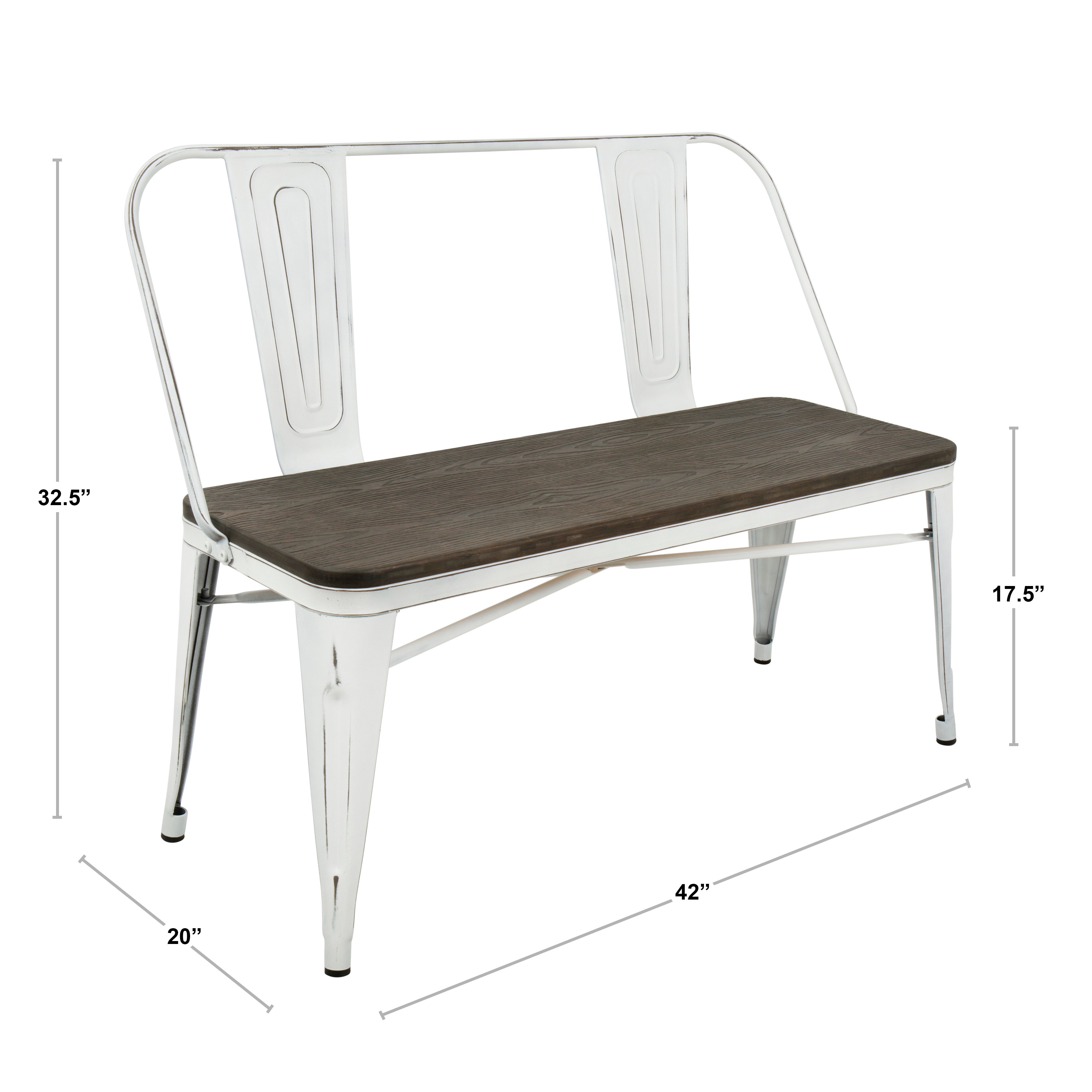BC-OR-VW+E Vintage White and Espresso Farmhouse Bench - Oregon-4