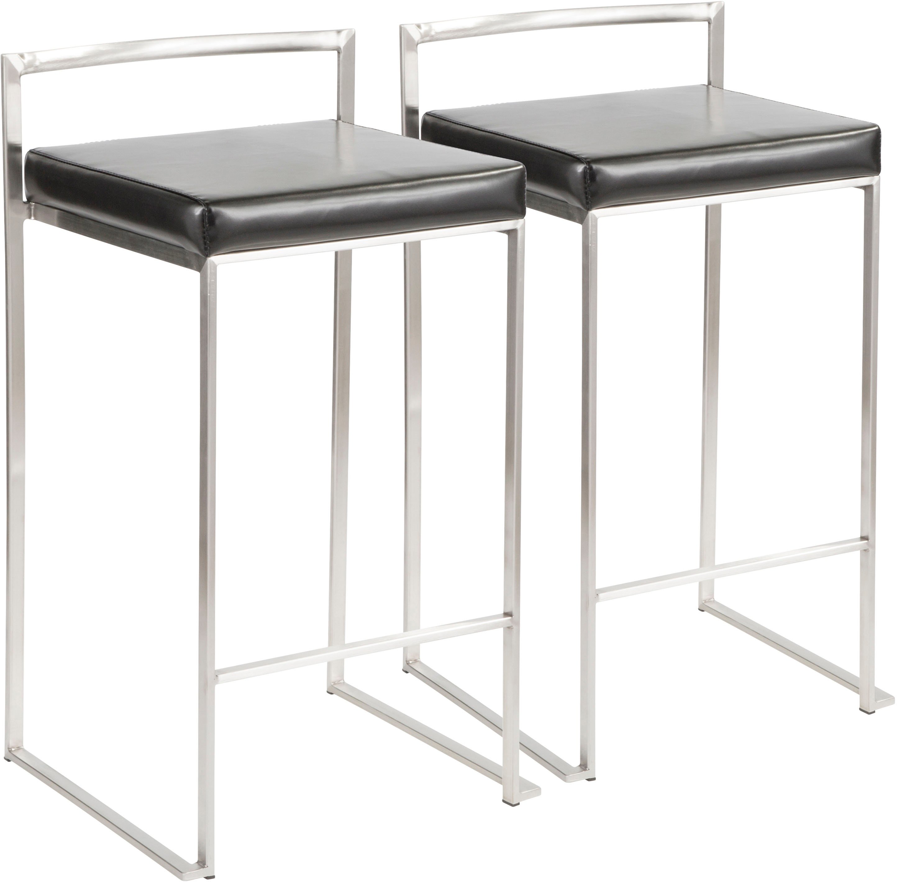 CS-FUJI-BK2 Modern Black and Silver Counter Height Stool - Fuji-1