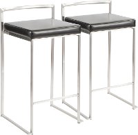 CS-FUJI-BK2 Modern Black and Silver Counter Height Stool - Fuji
