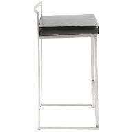 CS-FUJI-BK2 Modern Black and Silver Counter Height Stool - Fuji-2
