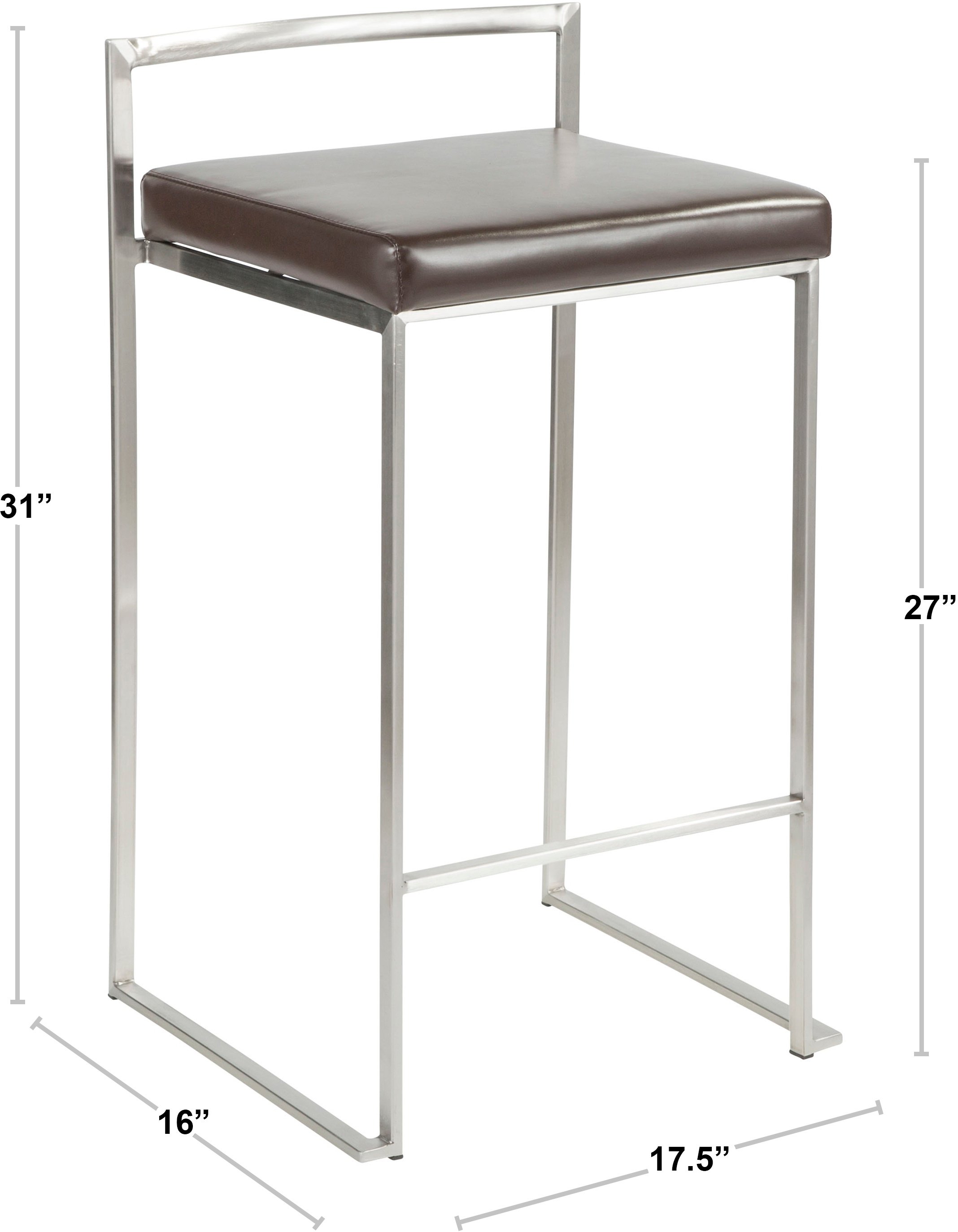 CS-FUJI-BK2 Modern Black and Silver Counter Height Stool - Fuji-4