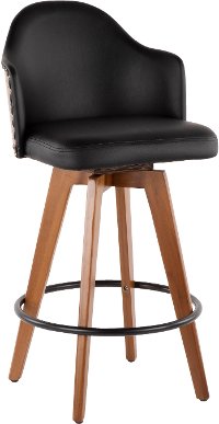 B26-AHOY-WL+BK Mid Century Walnut and Black 26 Inch Swivel Counter Height Stool - Ahoy