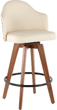B26-AHOY-WL+CR Mid Century Walnut and White 26 Inch Swivel Counter Height Stool - Ahoy