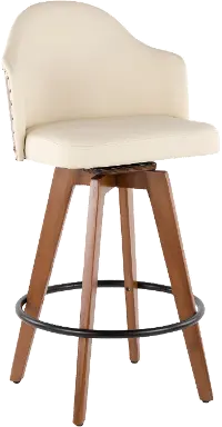 B26-AHOY-WL+CR Mid Century Walnut and White 26 Inch Swivel Counter Height Stool - Ahoy