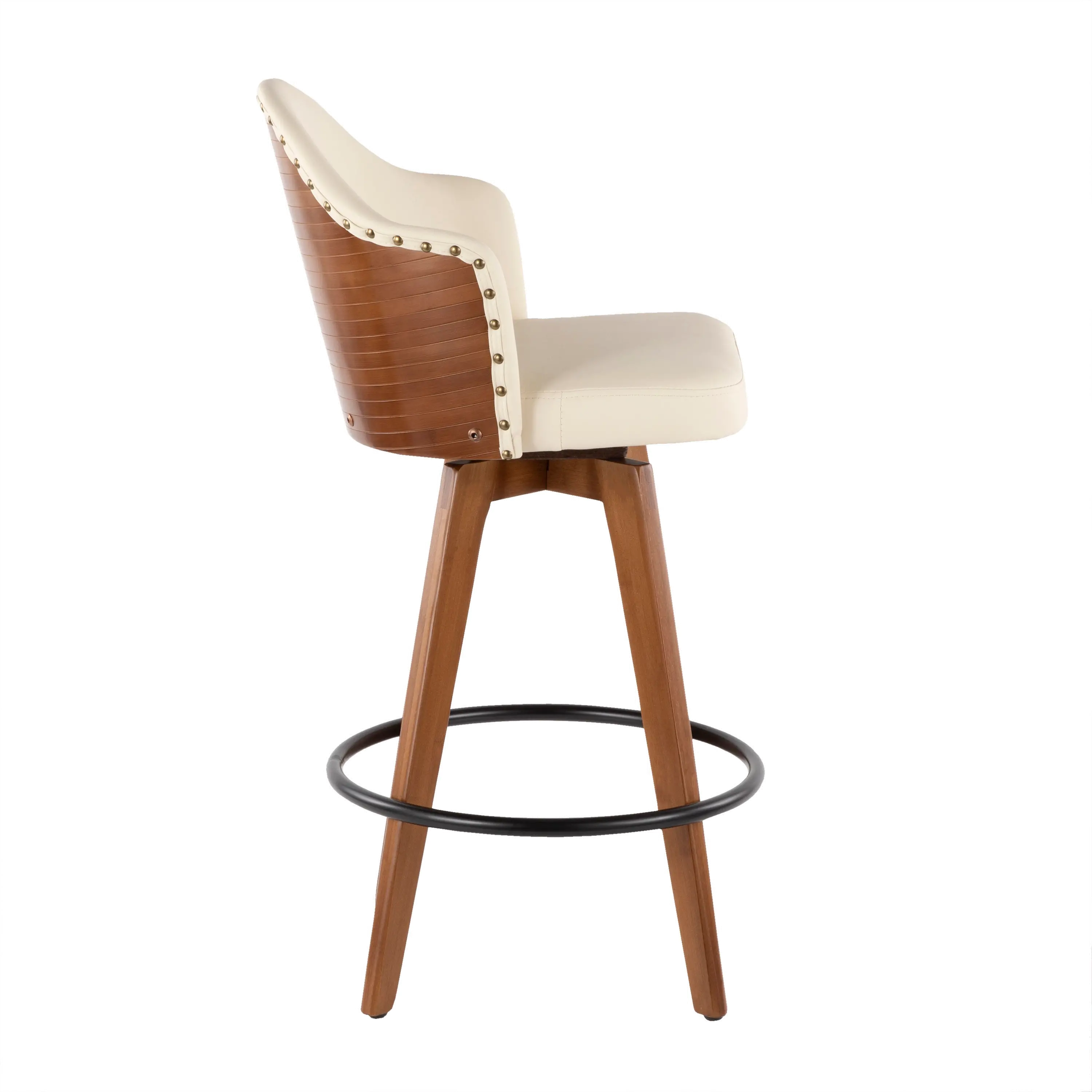 B26-AHOY-WL+CR Mid Century Walnut and White 26 Inch Swivel Counter Height Stool - Ahoy-2