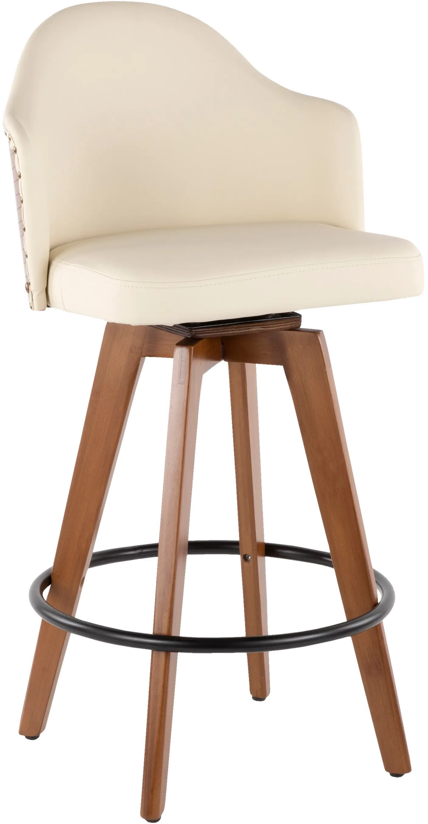 B26-AHOY-WL+CR Mid Century Walnut and White 26 Inch Swivel Counter Height Stool - Ahoy-5