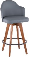 B26-AHOY-WL+GY Mid Century Walnut and Gray 26 Inch Swivel Counter Height Stool - Ahoy