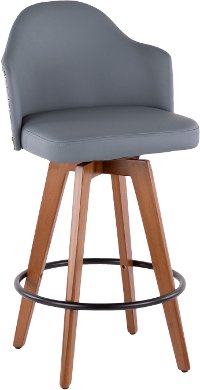 B26-AHOY-WL+GY Mid Century Walnut and Gray 26 Inch Swivel Counter Height Stool - Ahoy