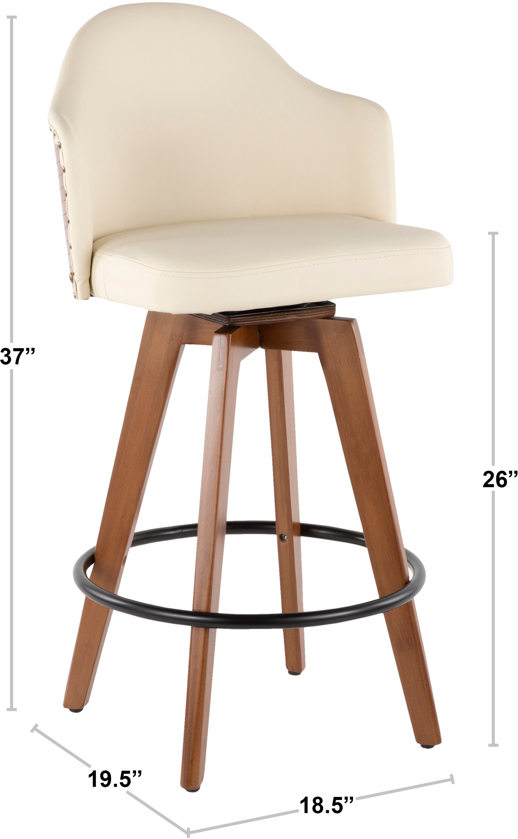 B26-AHOY-WL+GY Mid Century Walnut and Gray 26 Inch Swivel Counter Height Stool - Ahoy-4