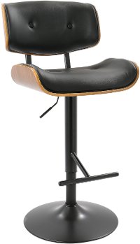 BS-JY-LMB-WL+BK Mid Century Black and Walnut Adjustable Bar Stool - Lombardi