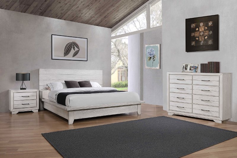 3 Piece Queen Bedroom Set White Sands, Contemporary Queen Bed