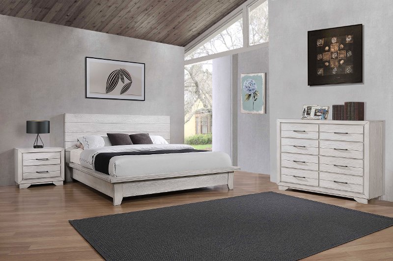 Contemporary White 3 Piece Queen Bedroom Set White Sands