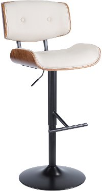 BS-JY-LMB-WL+CR Mid Century Cream and Walnut Adjustable Bar Stool - Lombardi